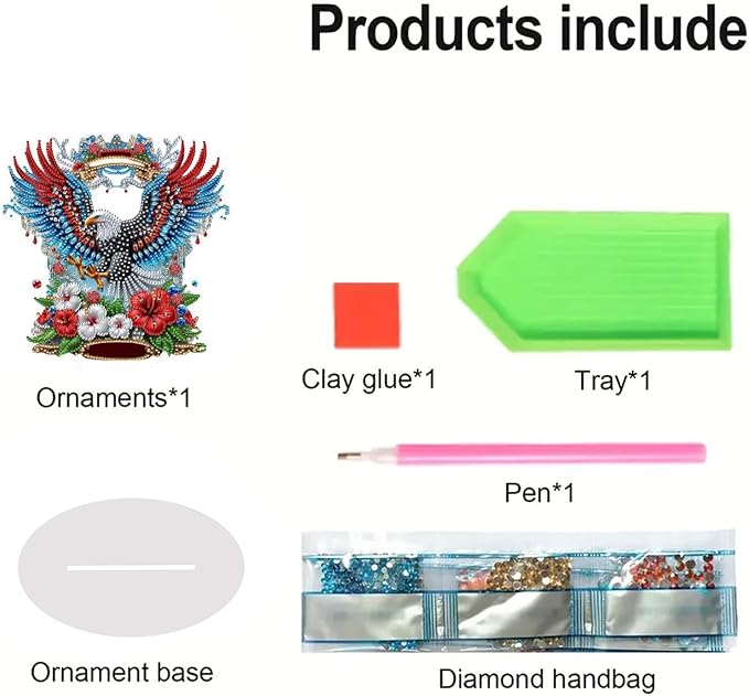 DIY Diamond Desktop Ornament PET Irregular Shape Special Shaped Crystal Double Sided Pattern Single Sided Diamond Art Painting Tabletop Home Ornaments Decor-USA Eagle