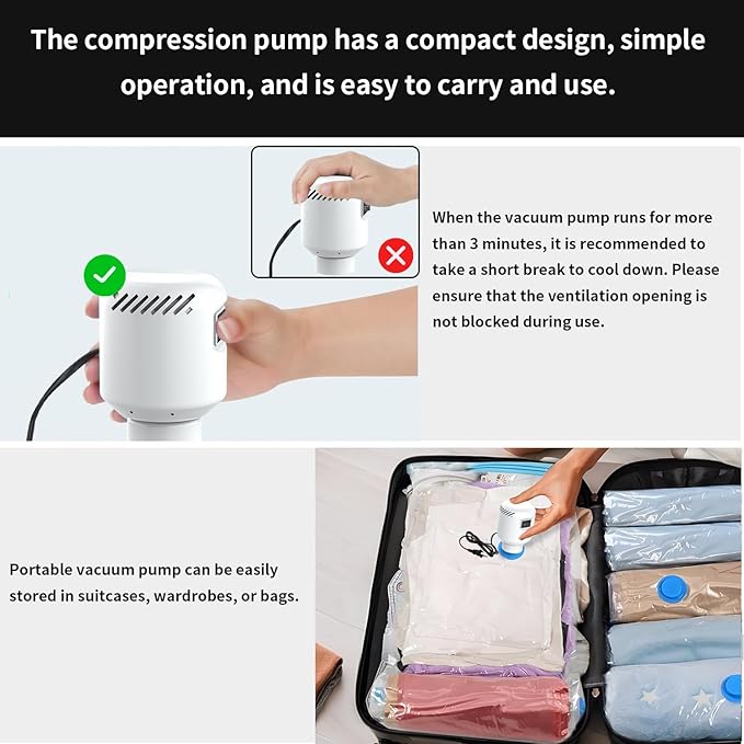 kissleaf Electric Pump for Vacuum Storage Bags, Air Pump for Storage Bags,Portable Vacuum Pump for Various Vacuum Sealer Bags, Suitable for Common Vacuum Bags-White (No Storage Bags)