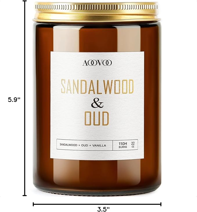 AOOVOO Sandalwood Oud Candle - Large Scented Candles 22oz, Soy Candles, Aromatherapy Candle, Soy Wax Candle