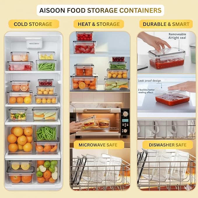 AISOON 50 Pcs 85oz Large Food Storage Sets with Lids, Airtight Kitchen Pantry Containers, Leakproof & BPA-Free Meal Prep Containers, Freezer, Microwave & Dishwasher Safe with Labels & Pen