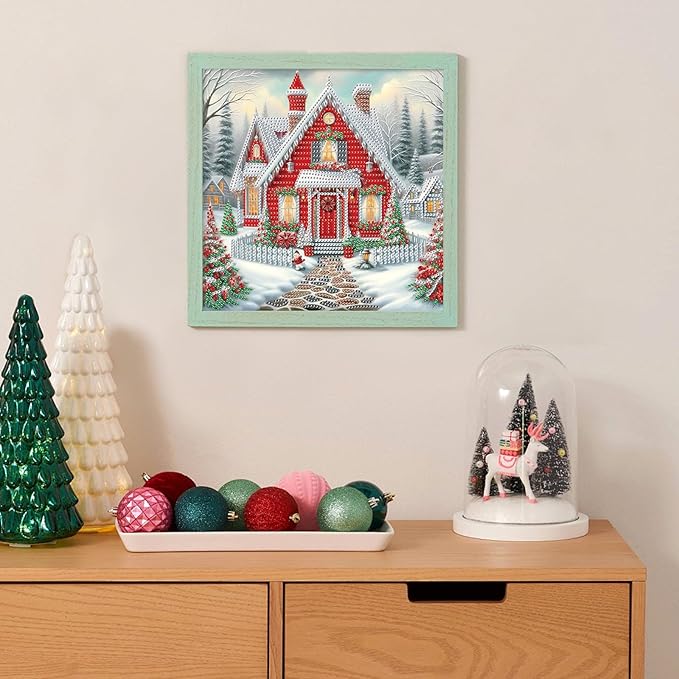 antor Diamond Art Painting Kits for Adults, Christmas House 5D Special Shape Diamond Art Kits for Beginners, Crystal Rhinestones Diamond Painting for Home Wall Christmas Decoration Gift 12×12inch