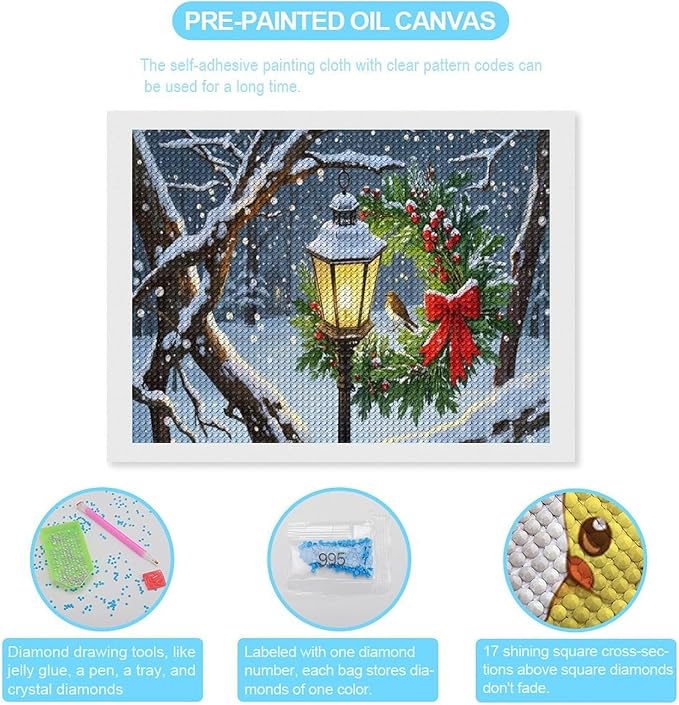 AIVKIEJK Diamond Painting Kits for Adults - Festive Christmas Red Berries & Golden Baubles Painting DIY 5D Full Drill Diamond Dots Paintings with Diamonds Gem Art and Crafts Home Decor 12"x16"