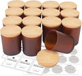 SUPMIND 15 Pack Candle Glass Jars- 7oz Frosted Amber Empty Candle Containers with Bamboo Lids and Sticky Labels, Matte Brown Jars in Bulk for Making Candles- Dishwasher Safe-7 fl.oz