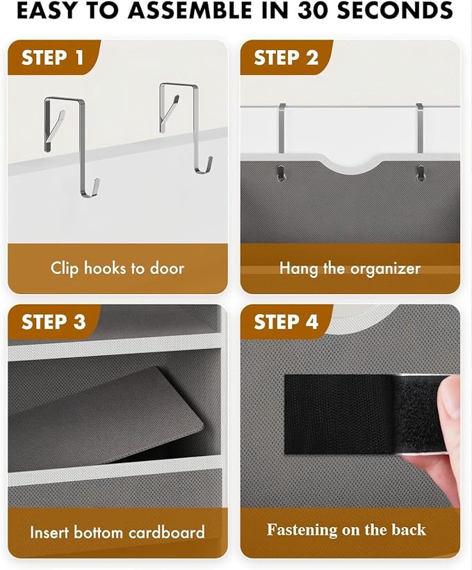 2-Pack Over The Door Organizer Hanging 6-Shelf Storage Organizer with 50lb Heavy Duty Perfect for Bathroom Closet Nursery Bedroom Pantry Laundry (Grey)