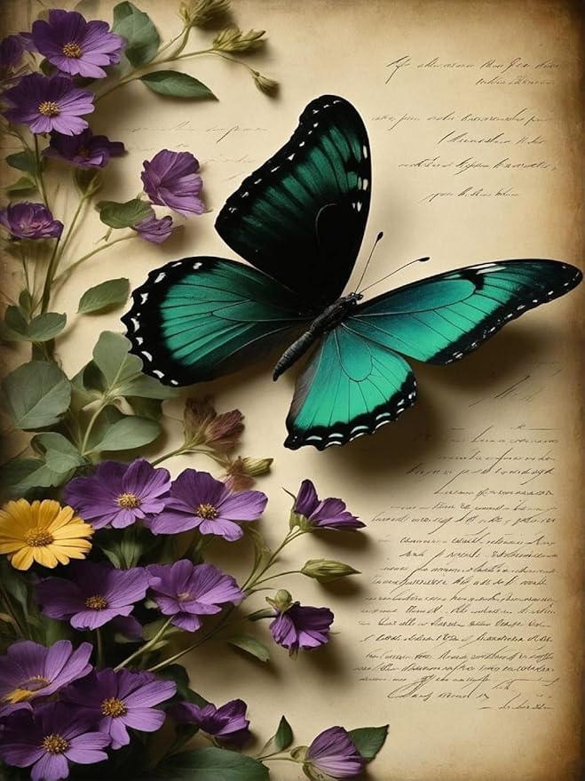 Butterfly Flower Diamond Art Painting Kits for Adults,5D Diamond Painting Kits for Beginners,DIY Full Drill Diamond Dots Paintings with Diamonds Picture for Adult Decor Wall Decor for Home 12x16 in