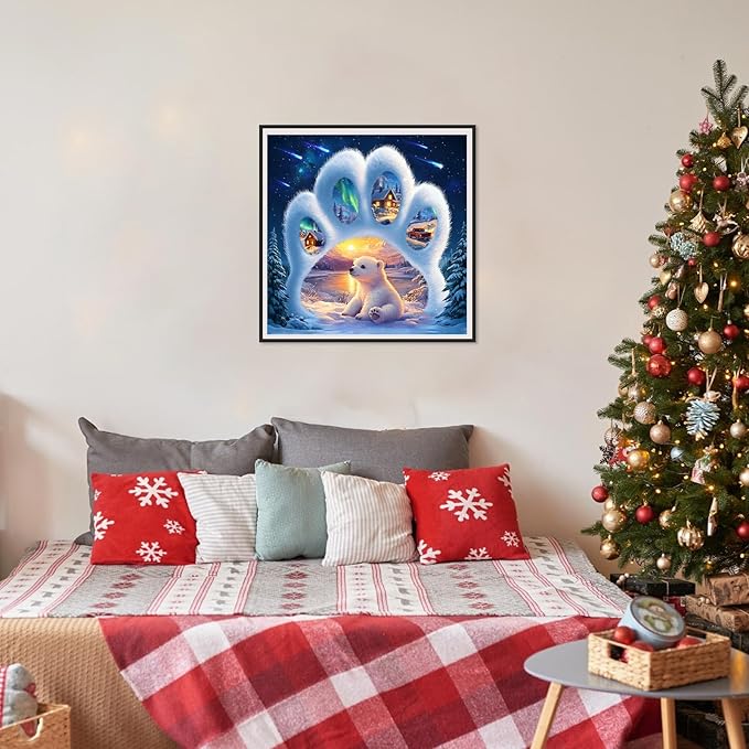 SENQAO Bear Diamond Art Kits for Adult, Christmas Paw Diamond Painting Kits for Beginners, DIY Full Drill Winter Holdiay Rhinestone Diamond Dots Gem Painting Art Craft Home Decor 12 x12 Inch