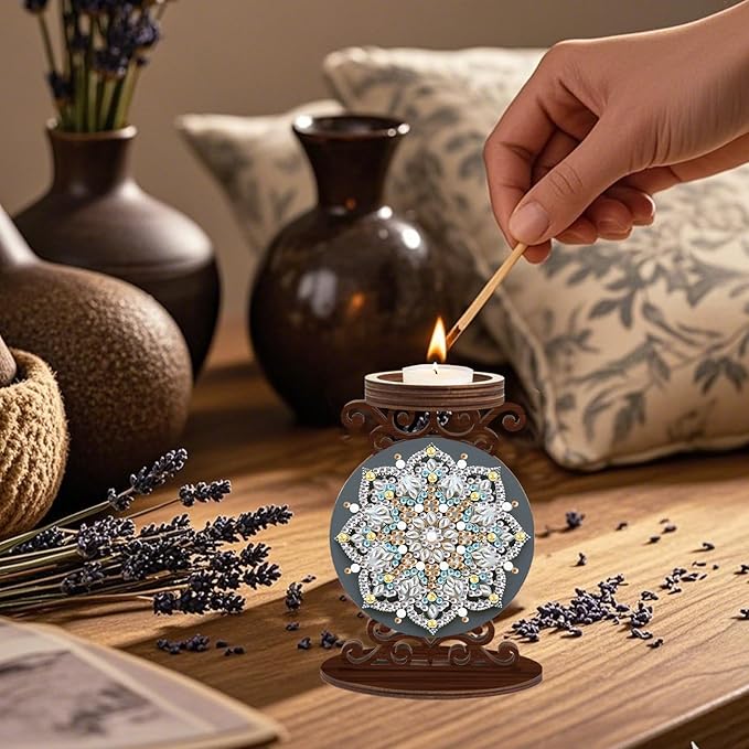 DIY Diamond Candlestick Holders Diamond Art Painting Wooden Home Decoration Holiday Surprise Dress Up Candlestick Ornaments Double-Sided Diamond Mandala Candle Holder Kits Tabletop Decoration