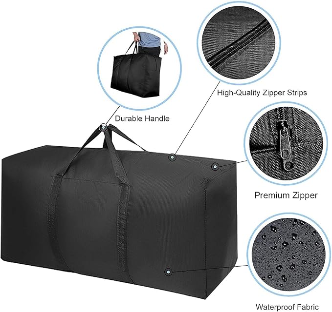 Extra Large Storage Bag for Moving Travel Bag Waterproof Large Moving Bag with Double Zippers and Reinforced Handles Large Capacity Duffle Bag for Moving Traveling Home Storage Packing, 2X160L, 39.37