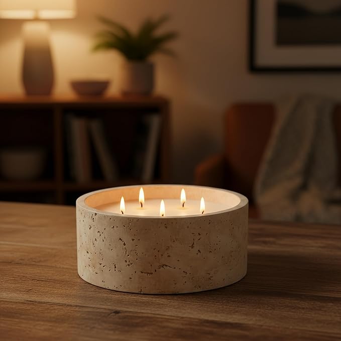 Scented Candle - Amber & Musk & Vanilla, 42 oz. 5 Wick Large Candle Made with Coconut Oil and Soy Blend Wax | Acacia Wood Lid