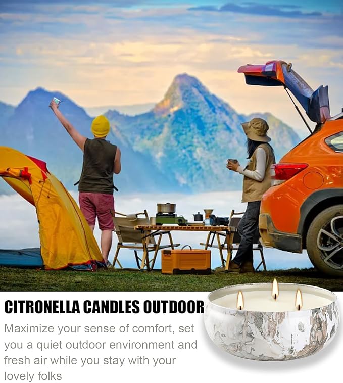 Citronella Candles Outdoor, 3 Pack 12oz Large Candle 3-Wick Natural Soy Wax Summer Scented Natural Set Soy Wax with 240 Hour Burn Time Outdoor Indoor Candles for Garden Yard Camping