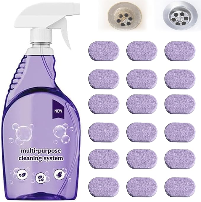 The All-In-One Multi Purpose Cleaning System - Cleaning Spray for Instant Stain Removal, With Concentrated Cleaning Tablets, for Home, Kitchen, Bathroom & More (1 Bottle+18 Pcs)