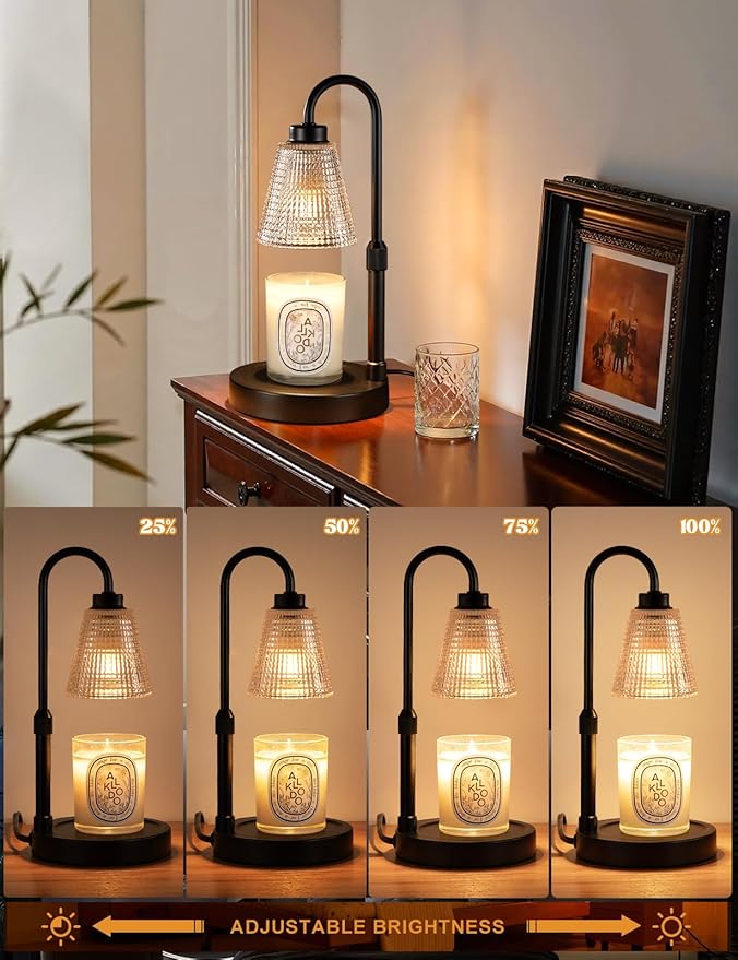 Innqoo Big Black Candle Warmer Lamp with Timer, Dimmable Candle Warmer for Home Decor, Height Adjustable Candle Lamp for Jar Candles, Birthday Gifts for Women Mom, House Warming Gifts New Home
