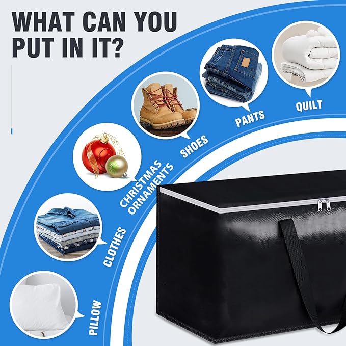 BlissTotes Moving Bags, Heavy Duty Moving Boxes with Zippers Top and Sturdy Handles, Storage Bags for Space Saving and Packing, Collapsible Moving Supplies, Storage Totes (76L, 4-Pack, Black)
