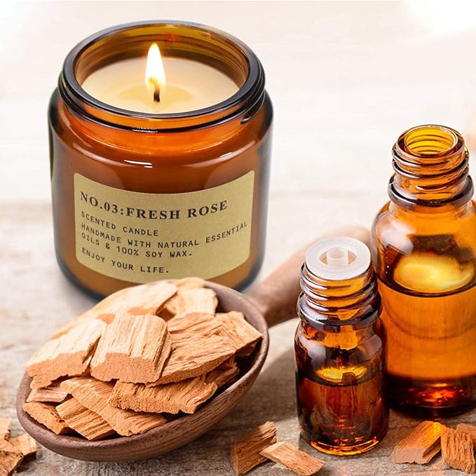 YFYTRE 4 Pack Scented Candle Set Soy Wax Candles, Aromatherapy Candles for Home Decoration, Jar Candles Gift for Women Mother with Amber Glass Jars and Kraft Wrapping