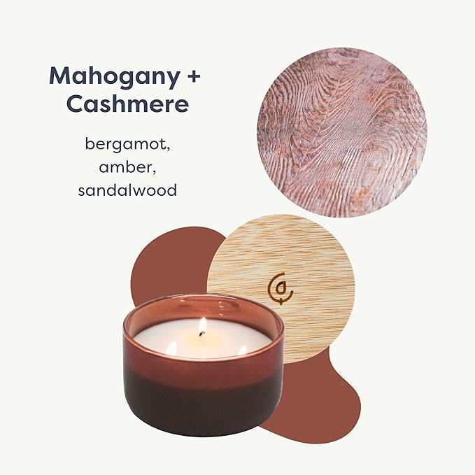 Calyan Wax Co. Mahogany & Cashmere 3 Wick Scented Candle - 30 Hour Burn - Luxury 3 Wick Soy Candles - Non Toxic Soy Wax Candles - Long Lasting Large Glass Jar Candle for Home - 8oz