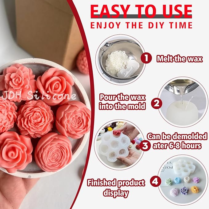 7 Sets Flower Candle molds,3D Valentin e's Day Mold for Candle Making for Candle Soap Making,Handmade Cake Dessert Decoration Chocolate Cupcake Candy Ice Mold,Resin Concrete Art Crafts Accessories
