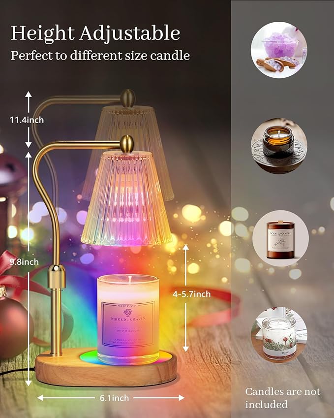 Engpure Candle Warmer Lamp with 7 LED Colors Changing,Candle Warmer with Timer Dimmer, Electric Candle Lamp with Adjustable Height Home Decor for Secented Jar Candles Christmas Gift for Mom Women