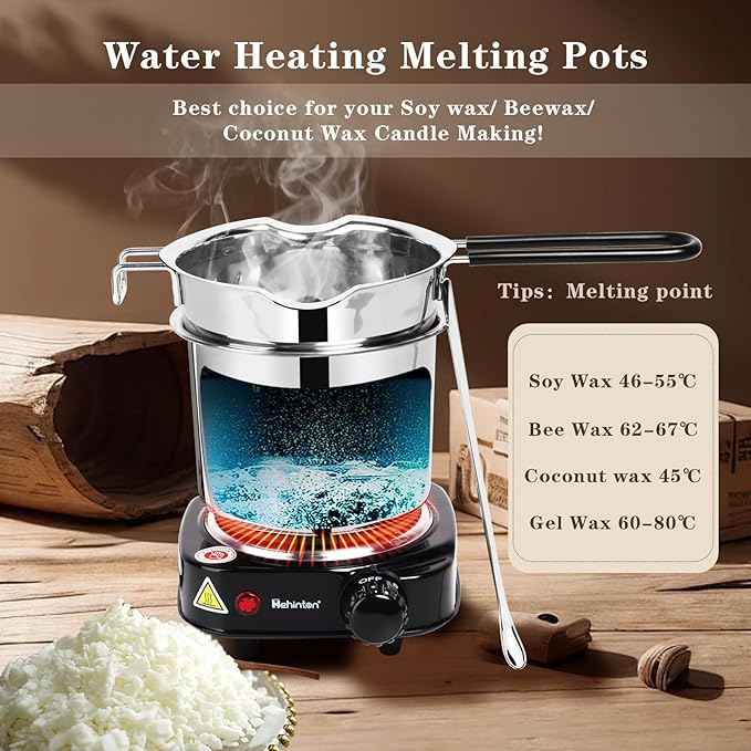 Hehinton Double Boiler Wax Melter Pot, Professional Water Heating Warming Pots for Candle Making, Candle Making Kit for Beginners, DIY Kit with Electronic Scale, Heat Gun, Thermometer, Candle Trimmer