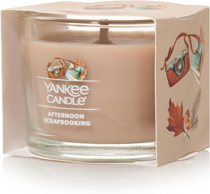 Yankee Candle Signature Votive Mini Candle Jar, Afternoon Scrapbooking, Natural Soy Wax Blend Candle with Natural Fiber Wick, 1.3 OZ Glass Jar (Pack of 4)