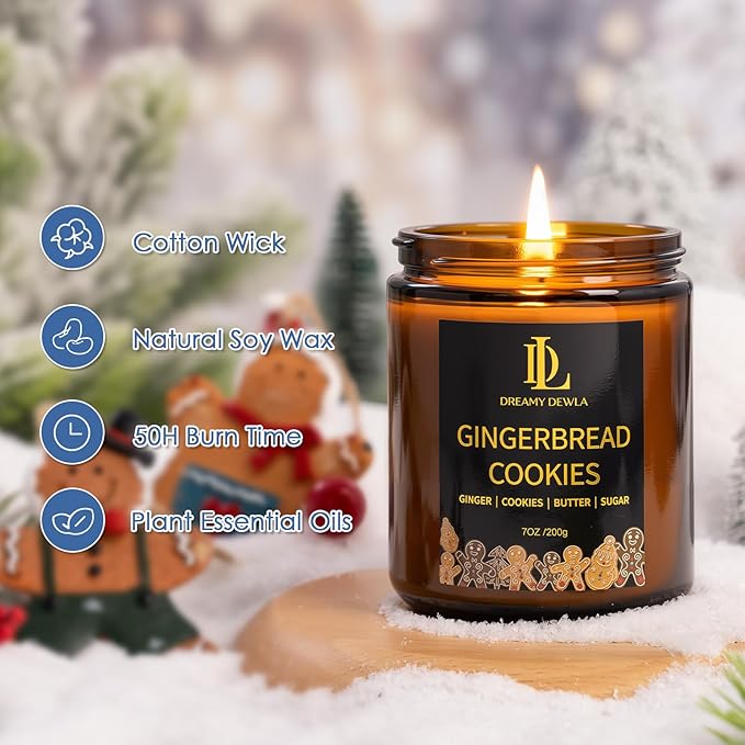 Winter Candle Set, Candles for Home Scented, 4 Pack Soy Candles Gifts for Women Men, Winter Scents of Gingerbread Cookies/Apple & Cinnamon/Coffee Latte/Pine & Cedarwood