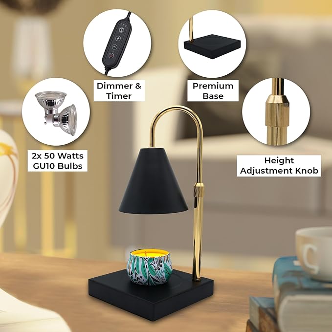 Candle Warmer Lamp with Timer & Dimmer | Adjustable Height & Brightness | Includes 2 Extra Bulbs | Wax Warmer Lamp | Christmas, Birthday & House Warming Gifts for Women, Mom for Jar Candles