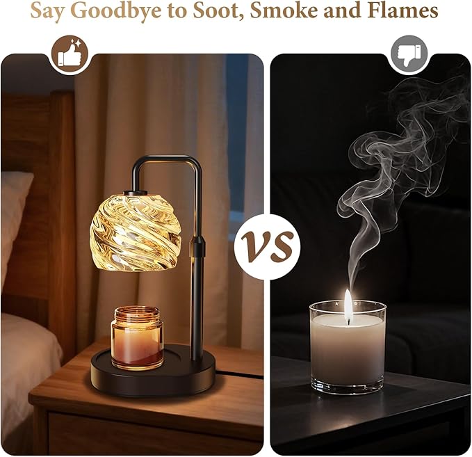 WarmEmbrace Candle Warmer Lamp with Timer for Jar Candles - Dimmable, Height and Brightness Adjustable Electric Wax Warmer Black, 2 Bulbs Included, House Warming Gift & Vintage Home Decor