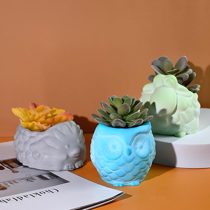3D Animal Flower Pot Vase Silicone Mold for Resin Plaster Concrete Cement Clay, Succulents Planter Mold Epoxy Resin Kit for DIY Candle Pen Holder Succulent Pot (Bighead)