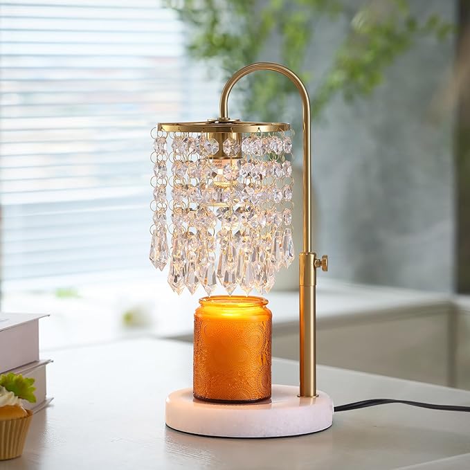 Candle Warmer Lamp with Timer Dimmer and 3 Bulbs,Adjustable Height for New Home Bedroom, Vintage Home Decor for Scented Jar, House Warming Decor Gifts, Minimalist Crystal