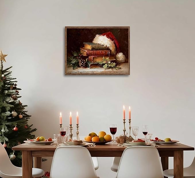 Paint by Number Kit for Adults & Kids, Christmas Vintage Books with Santa Hat 16x20 Inch, DIY Acrylic Painting Kit with Brushes & Paints, Holiday Art Decor for Home Unframed