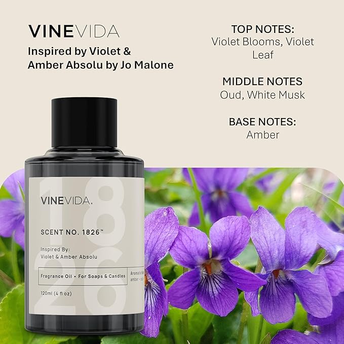VINEVIDA [10mL] Violet & Amber Absolu Fragrance Oil for Candle Making - Natural Candle Oil Scents - Soap Making Essential Oil - Made in USA