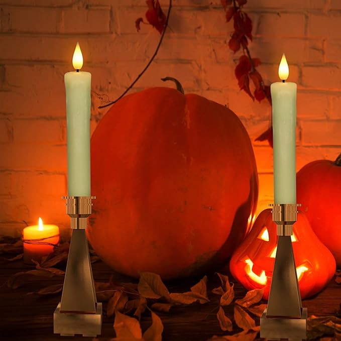 PChero Real Wax LED Flameless Taper Candles with Remote Timer, 6.4 Inch Ivory LED Candlesticks Battery Operated with 3D Flickering Flame for Christmas Window Halloween Wedding Party Home Decor