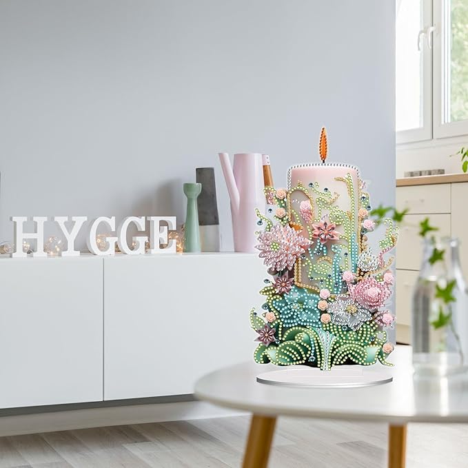 5D Diamond Art Candle Ornaments Kits, DIY Christmas Flower Candle Diamond Art Painting Desktop Ornament, Special Shaped Crystal Diamond Art Painting Tabletop Home Office Decor-01-Flower Candle