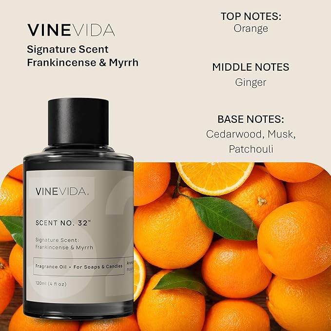 VINEVIDA [4oz] Frankincense & Myrrh Fragrance Oil for Candle Making and Soap Making - Premium Candle Scents for Soy Candles