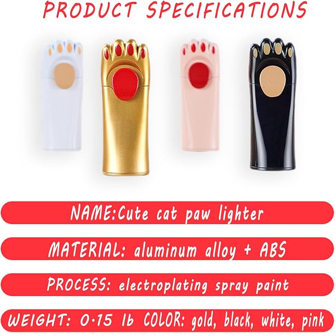 Windproof Lighter, Cool, Cute Cat Paw Design, Fillable, Adjustable, Butane Lighter, Gift for Men（No Gas）