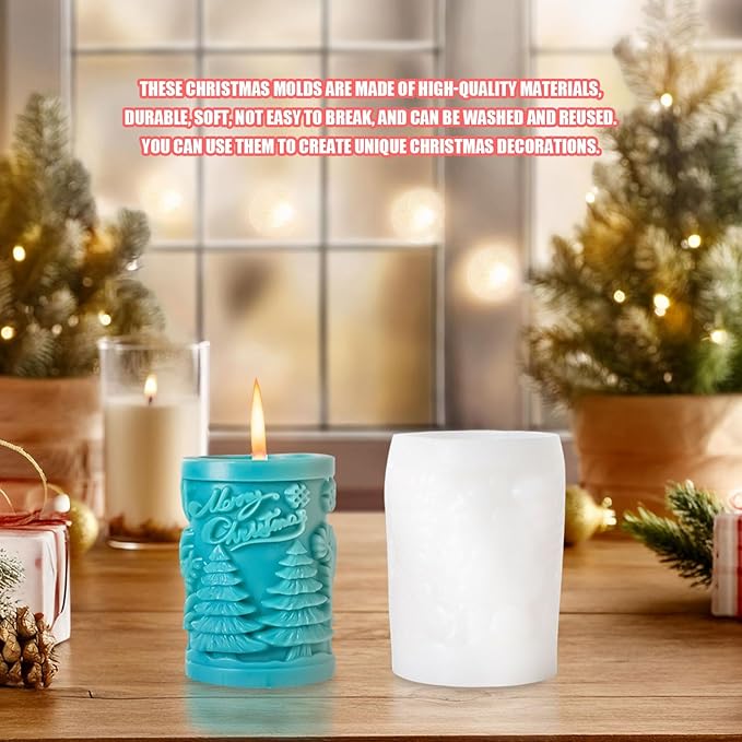 Elk Candle Moulds for Candle Making, Deer Pattern Pillar Candle Mold, Christmas Reindeer Silicone Mold for Soy Wax Candle, Aromatherapy Candle, Gypsum, Plaster, Home Decor (Xmas Tree Molds)