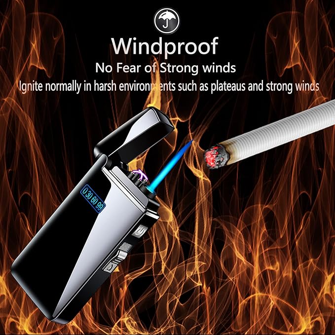 Electronic Lighter, Jet Flame Torch Lighters, 2 in 1 Arc Electric USB Rechargeable Windproof Infinity Lighter, Refillable Butane for Cigar, BBQs, Fireworks, Candle, Camping (Red)