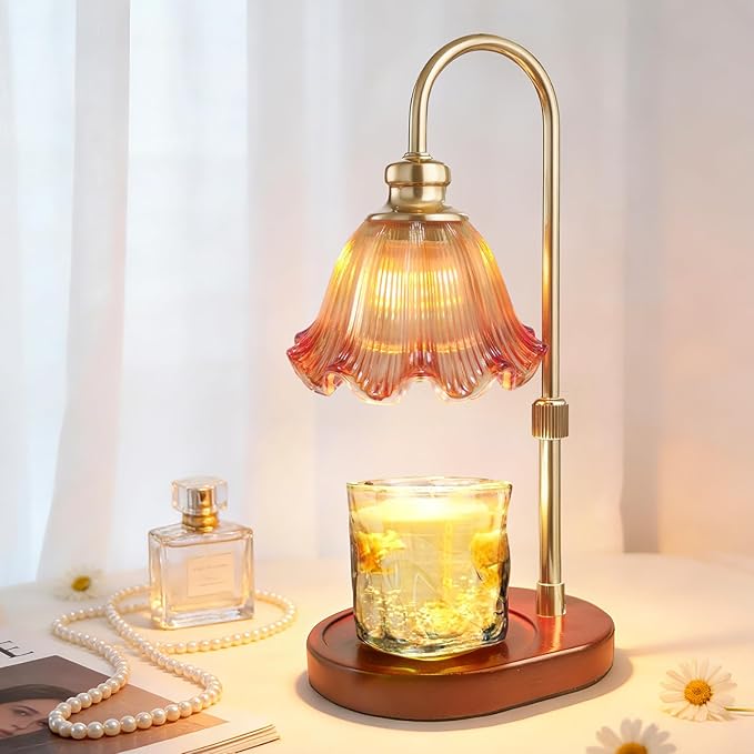 Candle Warmer Lamp with Timer: Birthday Gifts for Women, House Warming Gifts New Home Decor – Height Adjustable Candle Lamp for Mom, Anniversary - Walnut Solid Wood Base, with 2 Bulbs