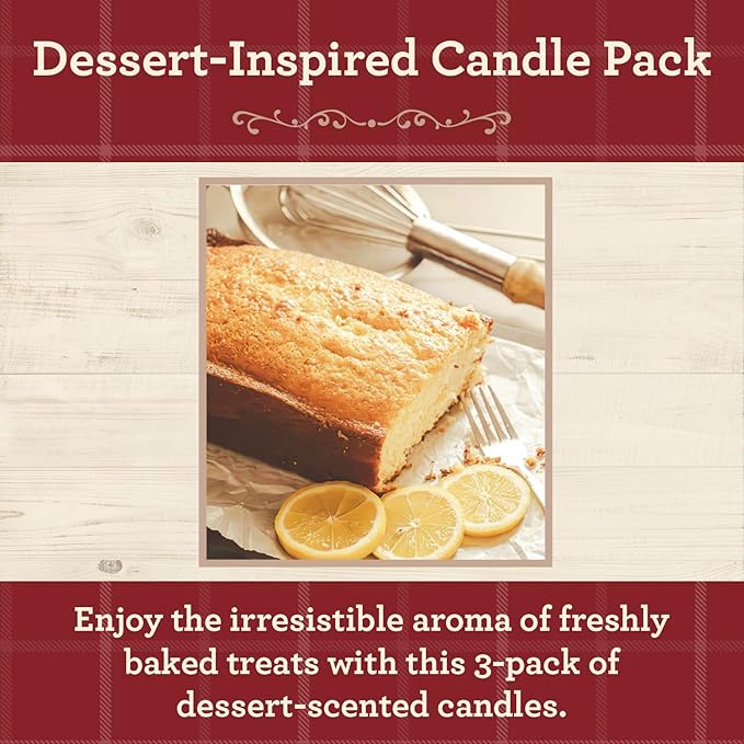Our Own Candle Company, Cinnamon Hot Buns, Lemon Pound Cake, Homemade Sugar Cookie Scented Mason Jar Candles, 40 Hour Burn Time, 7 Ounces (3 Pack)