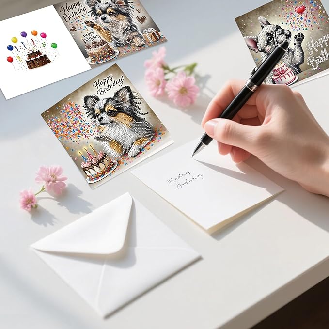 DoxQcs 5D Diamond Art Painting Greeting Cards Kit, DIY Cards for Blessings Congratulations Gifts, Greeting Card Set for Birthday Thanksgiving Day Christmas Halloween-Puppy