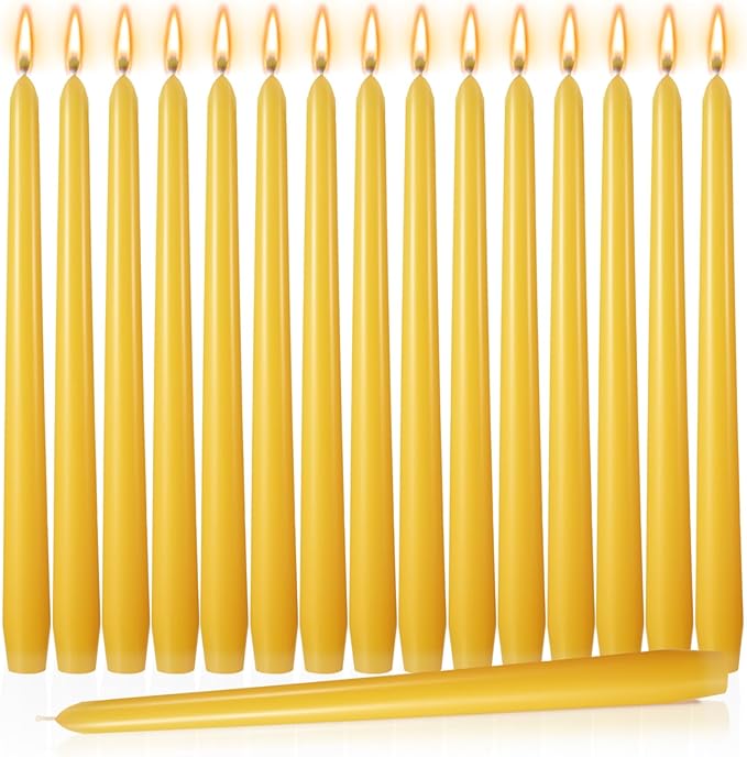 MTLEE 16 Pcs 10 Inch Long Tapered Candle Stick Bulk Smokeless Unscented Burning Candlestick Paraffin Wax with Cotton Wick for Valentine's Day Baby Shower Wedding Holiday Party Church (Yellow)