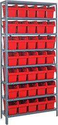 Quantum Storage Systems 1875-SB804RD Solid Heavy Duty 8 Shelves 35 STORE-MAX Red Bins 75" H x 36" W x 18" D