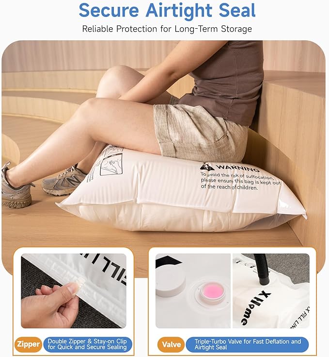 24 Pack Vacuum Storage Bags, Space Saver Vacuum Seal Bags for Clothing, Bedding, Blankets, Comforters,Travel Luggage, Vacuum Compression Bags with Hand Pump (8 Jumbo+4L+4M+4S+4 Roll-up Bags)
