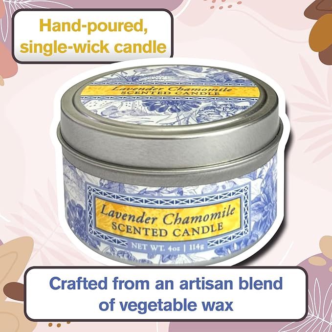 Greenwich Bay Hand-Poured Scented Candle in Decorative Tin – 4 oz/114 g Travel Candle with Lead-Free Wick, Vegetable Wax, Long-Burning Aromatherapy Gift, Single Wick – Made in USA (Lavender)