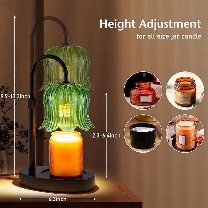 Warlisou Adjustable Candle Warmer Lamp with Timer - Green Lampshade + Black Base