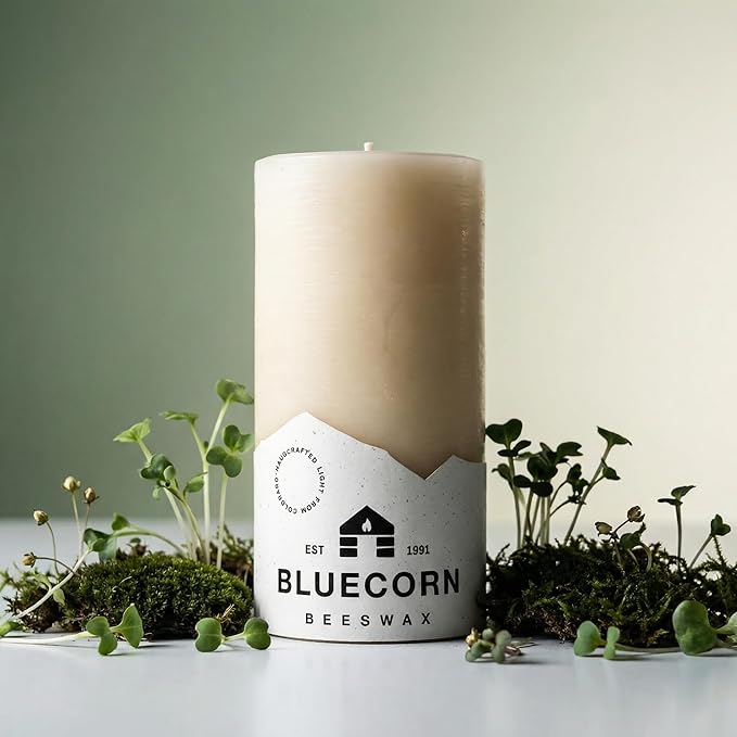 Bluecorn Beeswax Pillar Candle, 100% Pure Natural Bees Wax, Ivory White 3x6 Candle, Clean Burning & Dripless, Long Lasting (90 Hrs), Paraffin, Soy & Fragrance Free, Home Decor, American Made, 1 Count
