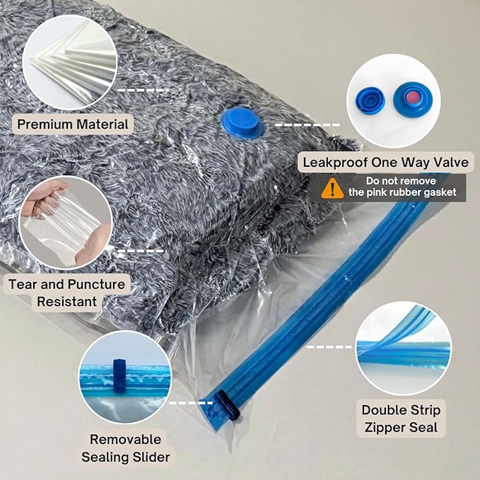 25 Pack Vacuum Storage Bags with Pump, Compression Space Saver for Comforter, Bedding, Blanket Storage, Vacuum Seal Bags for Clothing, Travel Luggage Suitcase and Closet Organizer