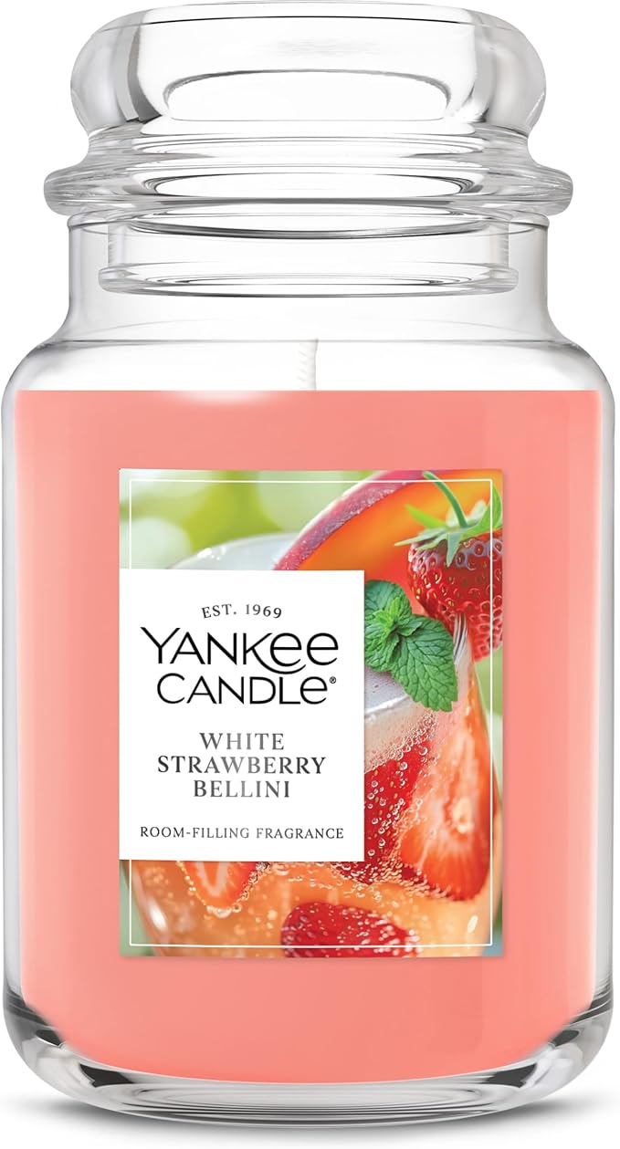 Yankee Candle White Strawberry Bellini Scented Candle, 22oz Large Jar with up to 150 Hour Burn Time, Giftable