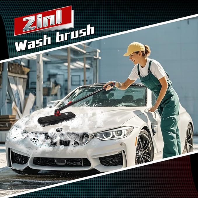 Car Cleaning Supplies Duster, 2In1 Brush For Car Exterior, Chenille Car Wash Brush Mop & Wax Cotton Car Duster Mop, Remove Dust, Retractable Steel Pole for Boat Truck RV, Gifts for Men Women