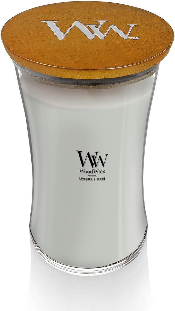 WoodWick Lavender & Cedar Holiday Candle Gifts for Women and Men, 21.5 oz Large Hourglass Candle with Crackling Wick