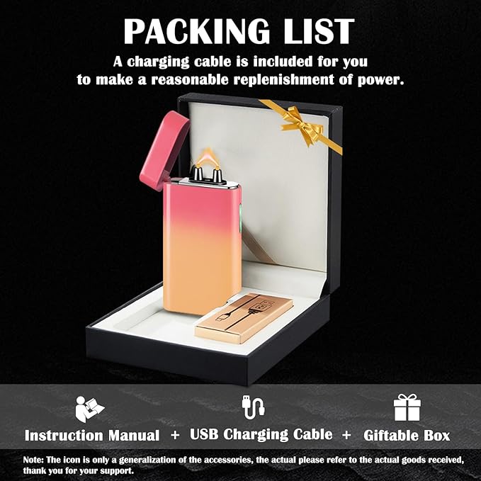 Plasma Lighter Rechargeable USB C Electric Torch Lighter Big Arc Electric Lighters Dual Flame Cool Lighters with Upgrade Battery Safety Switch for Candles, Fireworks, Incense (PinkYellow)